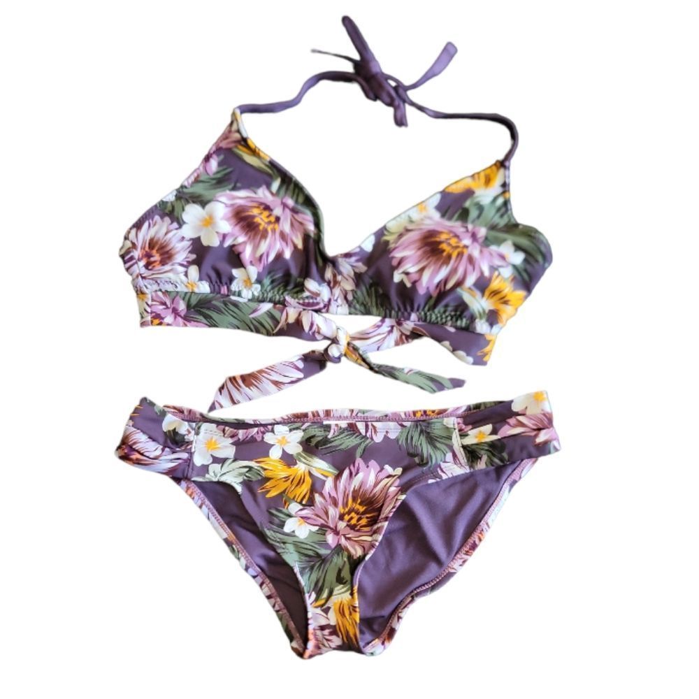 KONA SOL Purple‎ Floral Hawaii 2-Piece Bikini Size M